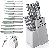 FULLHI 14pcs Knife Block Set, Dishwasher Safe Kitchen Knife Set with Built-in Sharpener, Stainless Steel Chef Knives Set with Knife Holder Kitchen Scissors