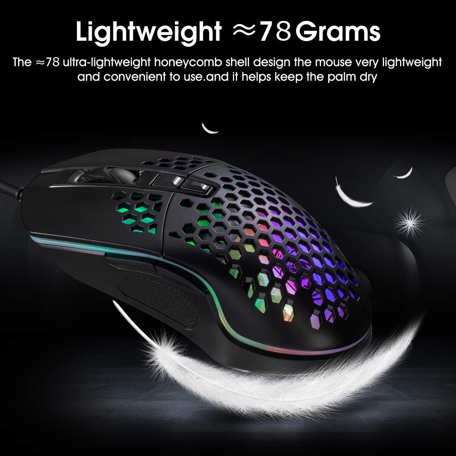 Lightweight Gaming Mouse, Wired USB PC Gaming Mice with Ultralight Honeycomb Shell, RGB Chroma LED Light, 6400 DPI Adjustable, Pixart 3325, Programmable 7 Buttons Mouse for Windows 7/8/10/XP: Computers & Accessories