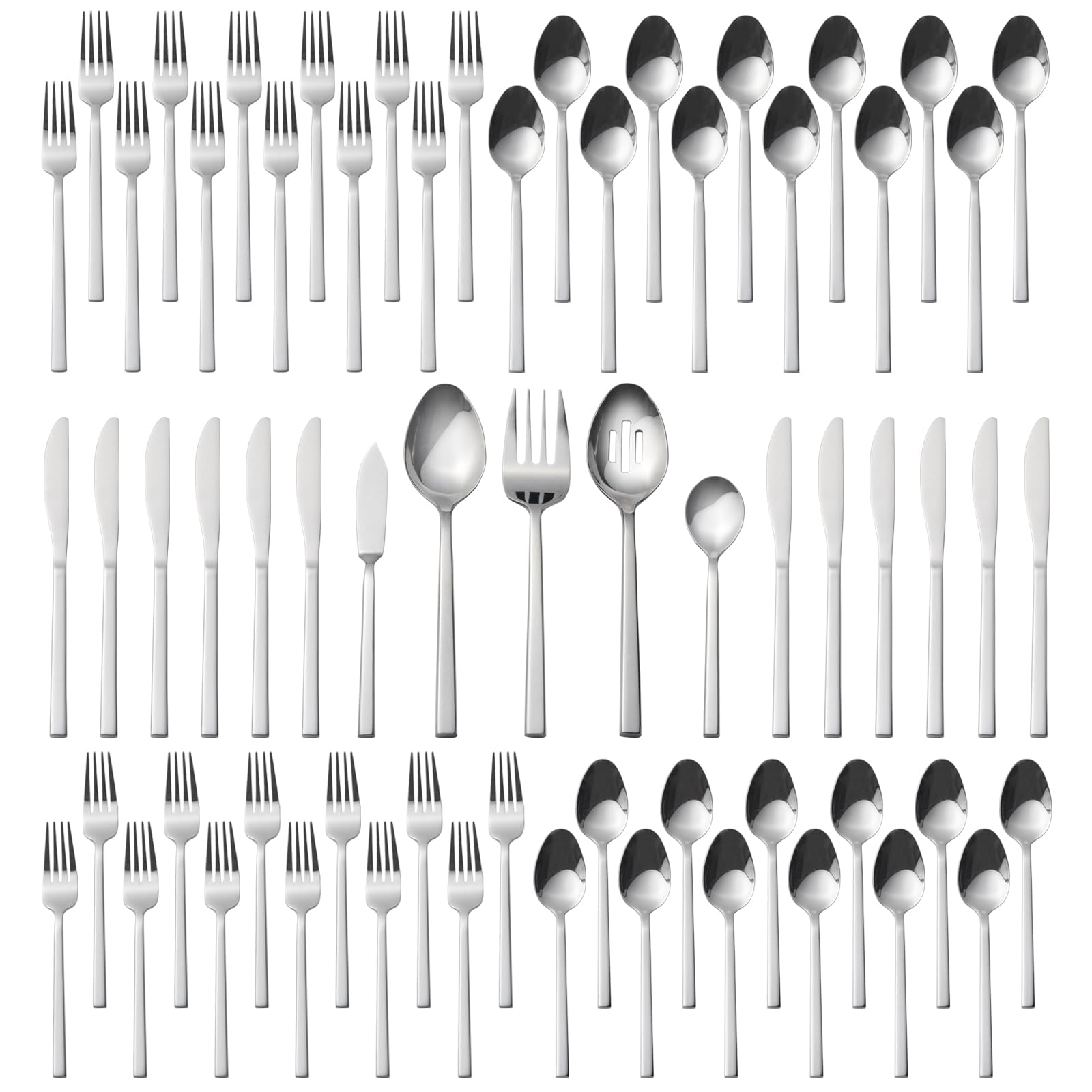 Alata Cube 65-Piece Forged Stainless Steel Flatware Set Cutlery Set with Utensil-Serving Set, Silverware Set Service for 12, Mirror Finish, Dishwasher Safe Image