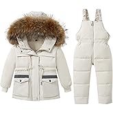 nilikastta Toddler Girls Snowsuit Winter Clothes Baby Girl Down Jacket Kids Hooded Fur Coat + Ski Bib Pants Snow Outfits
