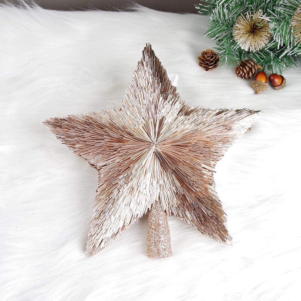 Photo 1 of Luxury Christmas Tree Topper Handmade Star Xmas Tree Decoration Unique Stars Light Pink Gold Toppers Indoor Decorations Outdoor Ornaments (Rose, M (8 inches))