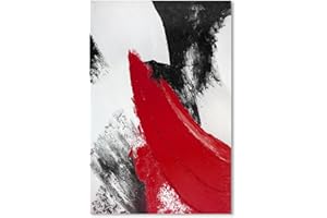 YPY Red Abstract Canvas Wall Art: Modern Minimalist Black and White Picture Handmade Textured Oil Painting Poster for Living Room Bedroom Bathroom Office Home Wall Decor 24x36