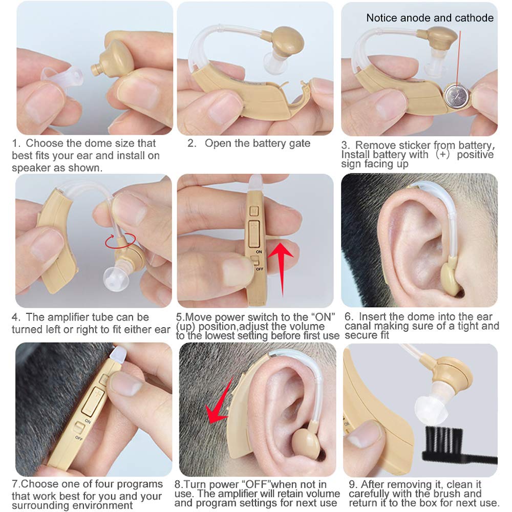 Digital Hearing Amplifier Aid - FDA Approved Personal Sound Device with 2Pcs 500hr Batteries, 4 Channels Noise Reduction, Hearing Aid Cleaning Kit for Adults and Seniors by iAid