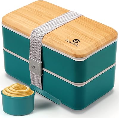 Sinnsally 1400ml Bento Box Lunch Box Stackable Leak-Proof Nordic Green