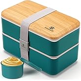 Sinnsally Bento Box Adult Lunch Box,Stackable Japanese Bento Lunch Box Containers for Women/Men with Compartments(47oz),Lunch Containers with Utensil Set,Leak-Proof Lunchbox,Rectangle(Nordic Green)