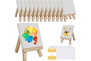 Gredak Mini Canvases for Painting with Easel Set, Pack of 14,4 x 4 Inches Mini Canvas and 14pcs 5" Mini Easel, Small Canvas f