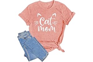 Sisgaa Cat Mom Shirts for Women Crew Neck Short Sleeve Funny Cat Graphic Tee Tops