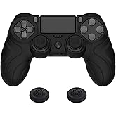 PlayVital Guardian Edition Black Ergonomic Soft Anti-Slip Controller Silicone Case Cover for ps4, Rubber Protector Skin with Joystick Caps for ps4 Slim/Pro Controller