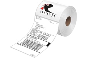 4x6 Thermal Labels, 1 Roll of 500 Labels HUOJI Direct Thermal Shipping Labels Compatible with Rollo, Zebra, MUNBYN Printers, Commercial Grade