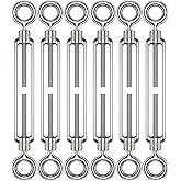 Eye & Eye Stainless Steel Turnbuckles Wire Rope Tension, 6pack Heavy Duty Rope Cable Tensioner for Garden Wire, Adjustable O to O Turnbuckle for Shade Sail (5/16" (M8) - 6pcs)