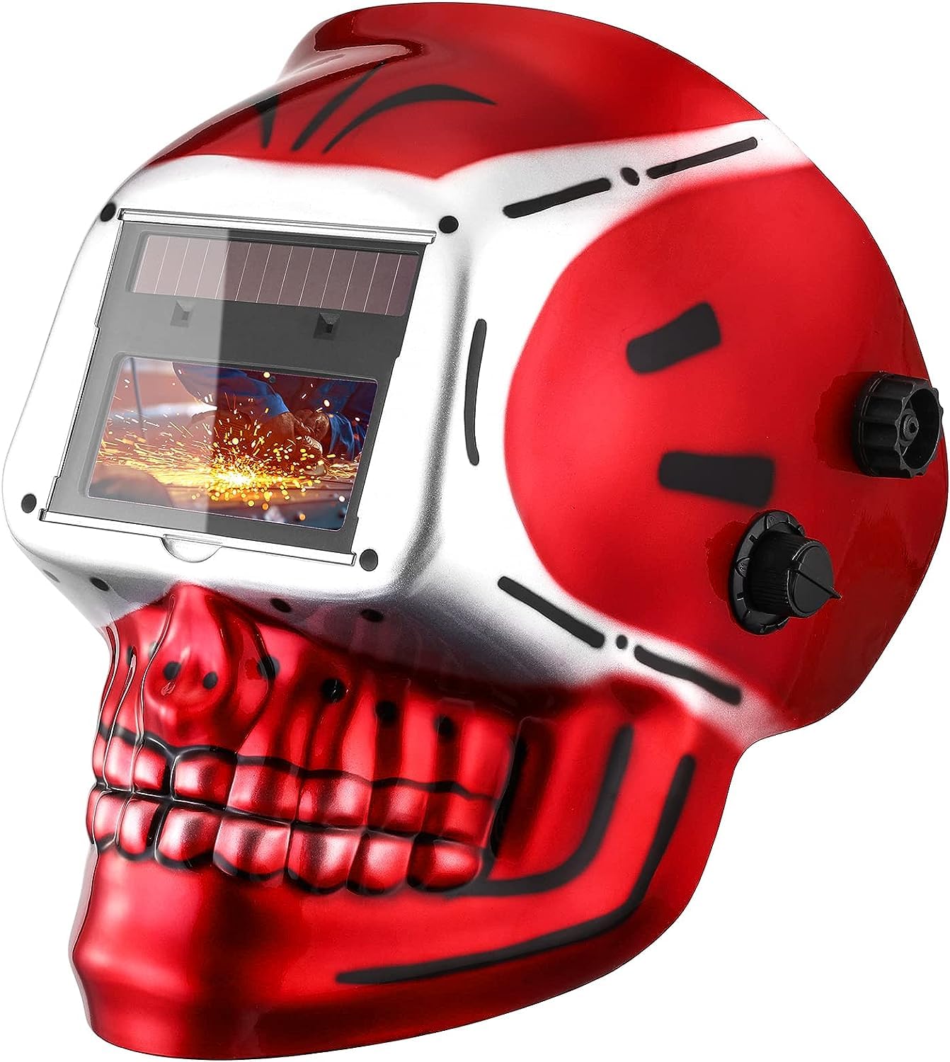 DEKO Welding Helmet Auto Darkening: True Color Solar Powered Auto Darkening Welding Helmets Welder Mask Hood (Skull Design)