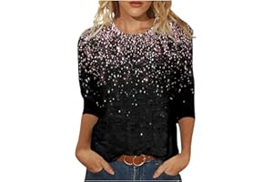 MESSIGAOT Flowy Shirts for Women Summer Casual Tops for Women 3/4 Sleeve Crewneck Cute Shirts Casual Three Guarter Length T Shirt