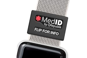 QREPUBLIK Medical ID Tags. That Sleeve fits Most Bands Like Samsung Gear, Apple Watch, Mi Band, Fitbit, Garmin, and Other Watches. One Size for Women, Men, and Kids