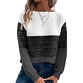 Womens Long Sleeve Crew Neck Color Block Fall Fashion Knitted Pullover Sweaters Jumper Tops