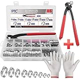 PATACO 85Pcs 304 Single Ear Hose Clamps Stainless Steel,6-25.6mm Stepless Hose Clamps with Oetiker Clamps Plier and Gloves,Ci