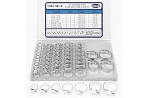 RASKOO 46PCS Premium Adjustable Stainless Steel Hose Clamps Kit, 7 Size 1/4”-1-1/2"(6-38mm) Hose Clamp Assortment, Long-lasting Worm Gear Clamps, Ideal for Fuel Line, Plumbing, Automotive, Mechanical