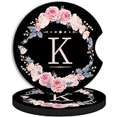 2pcs Letter K Car Coasters,Absorbent Universal neoprener Cup Holder Coasters with a Finger Notch,Car Accessories for Women&Man Interior，2.75