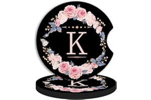 CDZYNG 2pcs Letter K Car Coasters,Absorbent Universal neoprener Cup Holder Coasters with a Finger Notch,Car Accessories for Women&Man Interior，2.75"