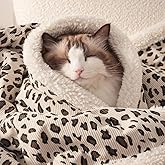 SOMAHE Cat Blankets for Indoor Cats Super Soft Plush Faux Fur Kitten Blankets Machine Washable Reversible Pet Throw Protector for Couch Furniture Leopard Print Blanket 28"X 22" in White