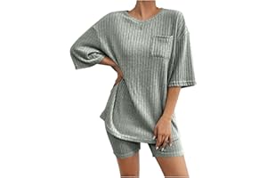 GOSEAGOTOFUN Summer Sets Women 2 Piece Outfits Dressy Pajamas Lounge Set Ribbed Knit for Women Matching Tshirt Shorts Outfits