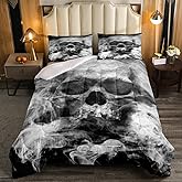 Erosebridal Skull Comforter Set Queen, Halloween Down Comforter, Gothic Fog Smoke Skull Skeleton Quilted Duvet, Grey Bedding Comforters for Young Man Boy Teens, Room Decorative, Soft Duvet Insert