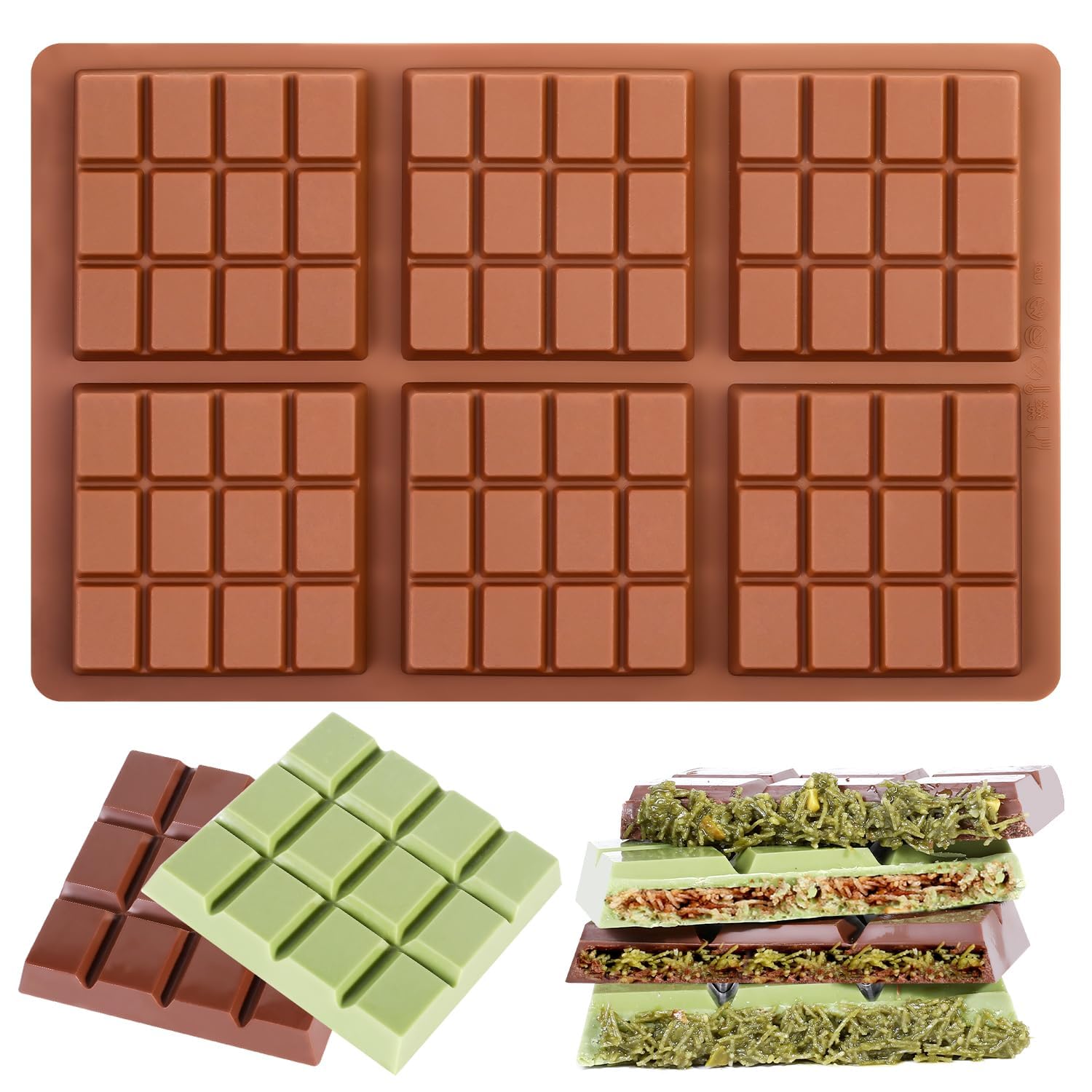 Photo 1 of Fimary Chocolate Molds - Non-Stick Chocolate Bar Mold, Break Apart Chocolate Bar Maker Food Grade Deep Mold For Knafeh Pistachio Milk Home Diy - 1 Piece