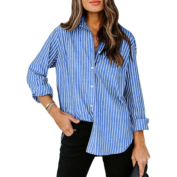 Haut Manches Longues Guess à Rayures Bleu Et Blanc - Taille L, Col Boutonné - Occasion Très Bon état