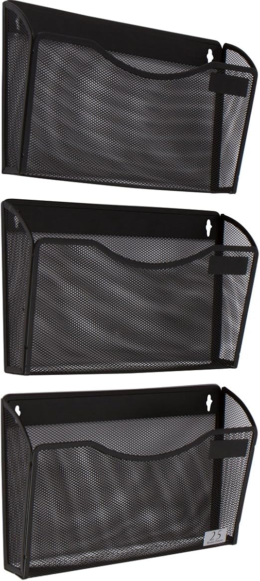 3 Pocket Wall Mount File Hanging Organiser, Metal Mesh Office Home