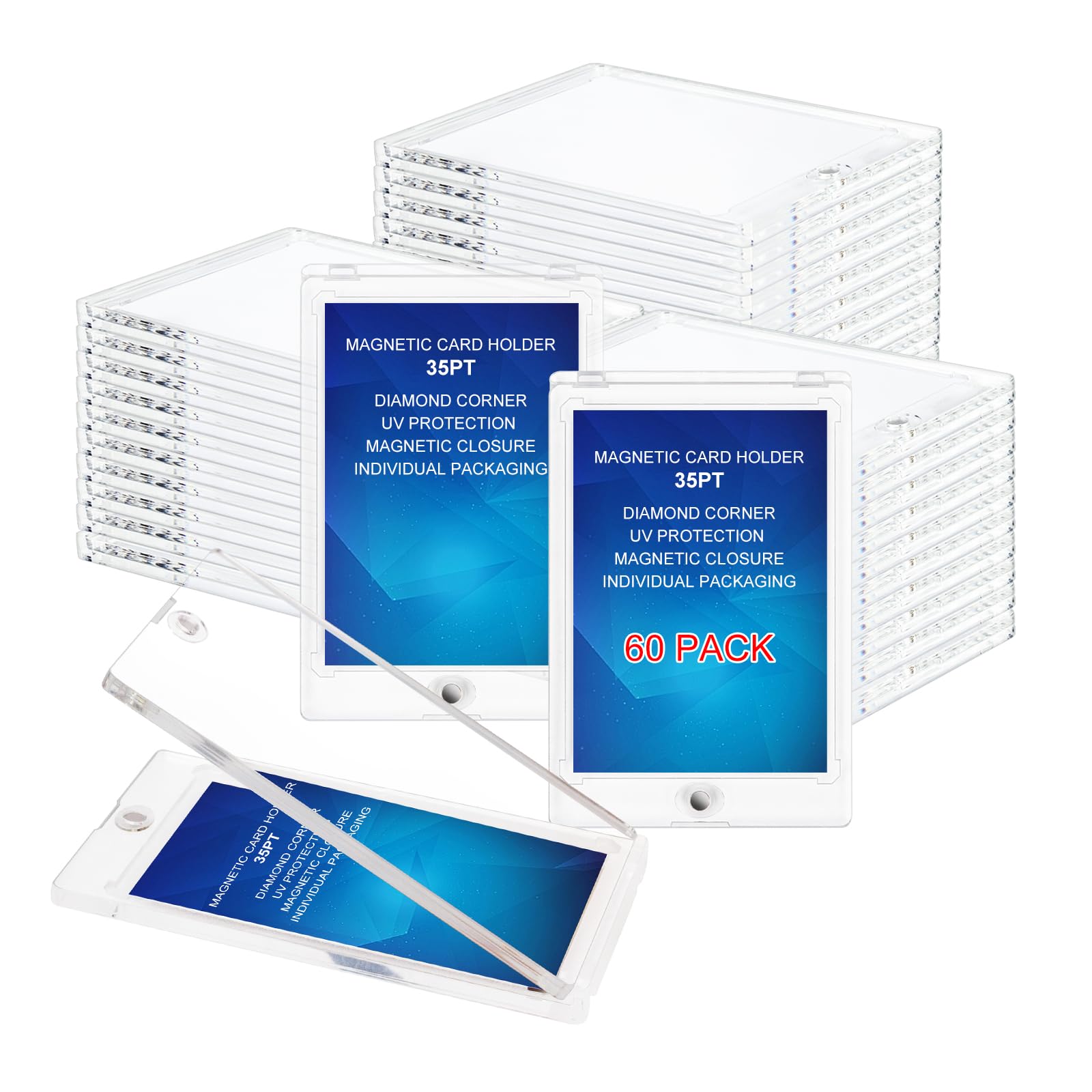 LileZbox 35PT Magnetic Card Holder, Magnetic Trading Card Holders, Game Card Case Hard Protective Game Card Storage Case for Collectible Sports, Baseball Standard Cards (Transparent,60 PACK)