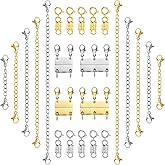VASTRISE 24pcs Necklace Extenders for Women Set,4pcs Necklace Separator for Layering,10pcs necklace clasp,10pcs Silver Gold Chain Extenders for Necklaces Jewelry Bracelet