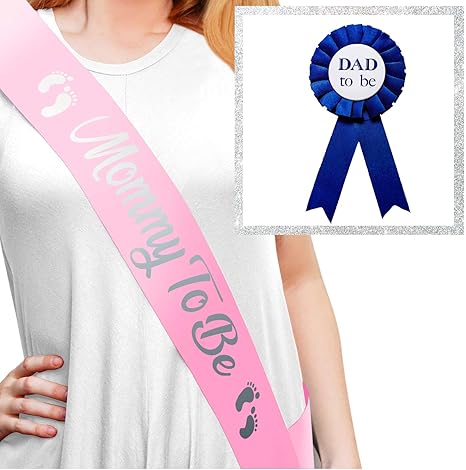 Amazon Com Mommy To Be Sash And Dad To Be Pin Baby Shower