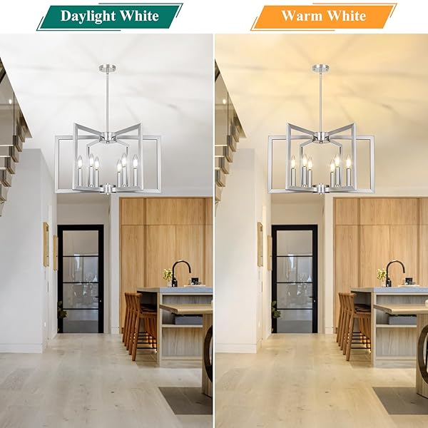6-LIGHT BRUSHED NICKEL CHANDELIER, FARMHOUSE DINING ROOM LIGHT FIXTURE, MODERN CHANDELIER, GEOMETRIC INDUSTRIAL METAL HANG LIGHTING FIXTURE FOR FOYER ENTRYWAY KITCHEN OVER TABLE HALLWAY LIVING ROOM