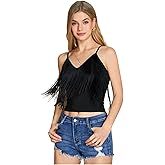 SweatyRocks Women's Fringe Sleeveless Boho Tassel Tank Top Slim Fit Cami Summer Tops