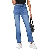 GRAPENT Straight Leg Jeans for Women Trendy Pull On High Waisted Cropped Elastic Waist Stretchy Denim Pants Ankle Jeans