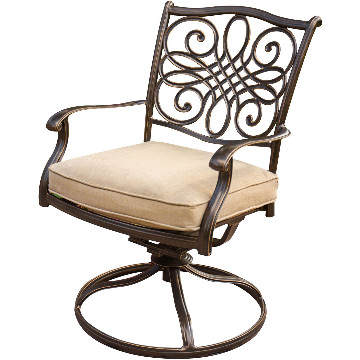 Hanover Tradtions Swivel Chairs Outdoor Furniture, Bronze Frame, Tan
