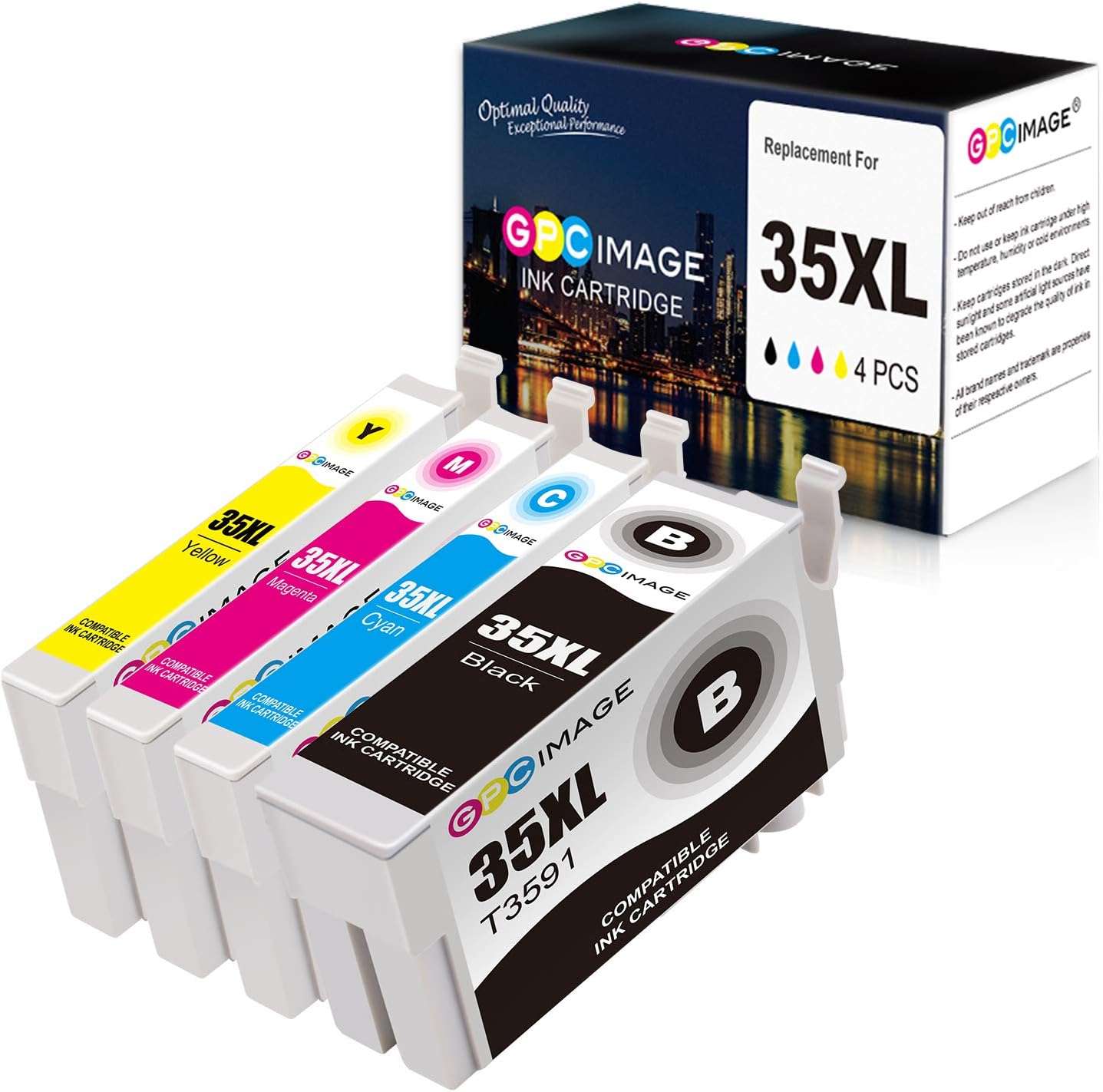GPC Image 35XL 35 XL Compatible Ink Cartridges Replacement for Epson 35XL 35 XL for Epson WorkForce Pro WF-4720DWF, WF-4725DWF, WF-4730DTWF, WF-4740DTWF Printer (Black Cyan Magenta Yellow,4-Pack)