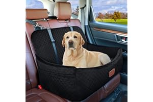 Youvee Dog Car Seat for Large/Medium Dog,Interior Height 4 Inches Pet Car Bed for Dogs Under 55 lbs or 2 Small Dogs,Fully Detachable and Washable Dog Booster Seat with 2 Safety Leashes(Black)