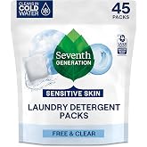 Seventh Generation Laundry Detergent Packs, Free &amp; Clear, Made for Sensitive Skin, 45 Count