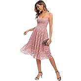 Atnlewhi Womens Spaghetti Strap V Neck Sleeveless A Line Lace Dresses for Evening Cocktail Formal Wedding Guest