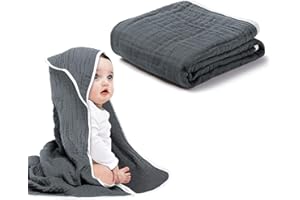 Arnzion Baby Hooded Towels for Babies and Toddlers, Muslin Baby Bath Towel Soft and Absorbent for Boys and Girls (Dark Grey 1 Pack)