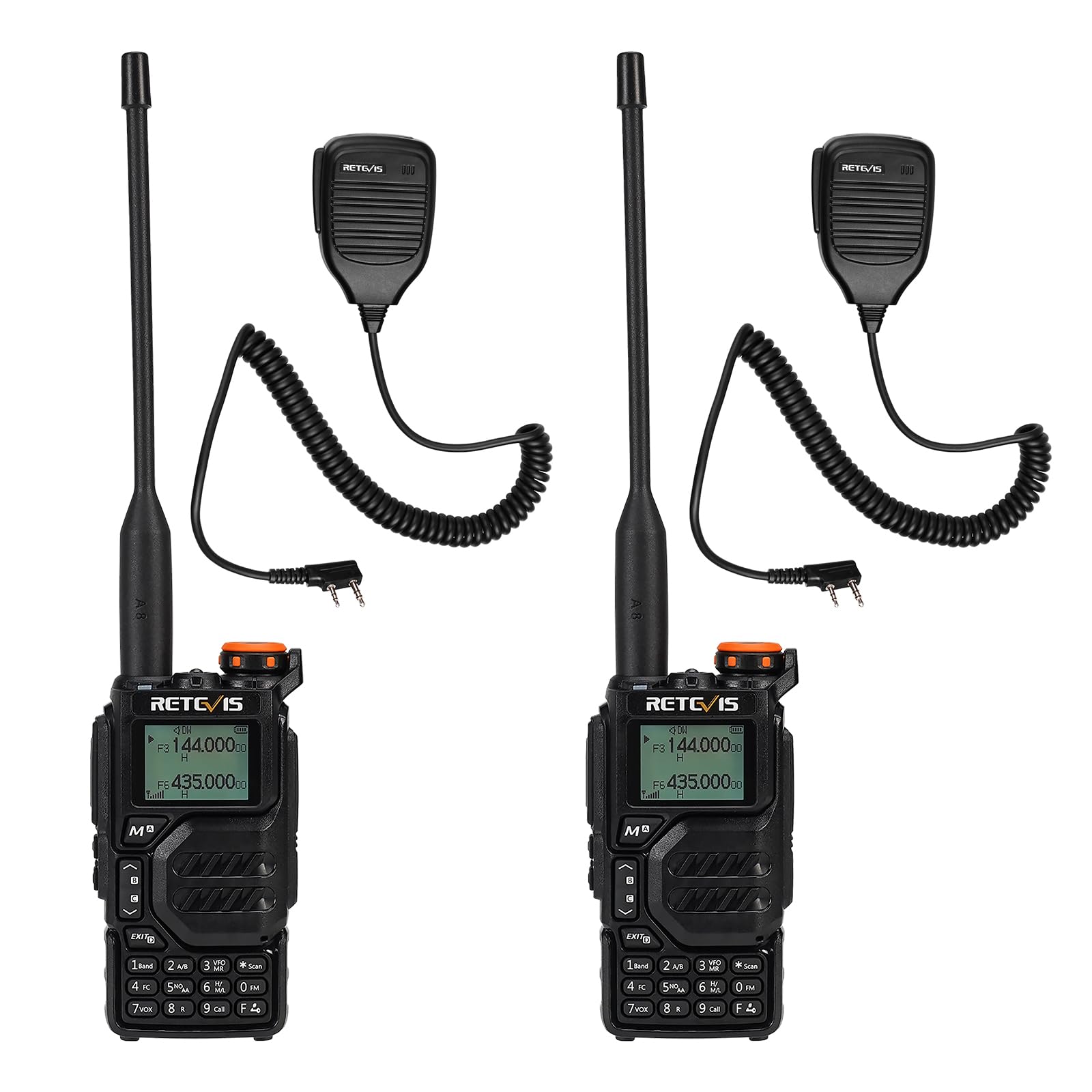 Retevis RA79 Walkie Talkies with Speaker Mic, Dual Band Ham Radio, 2m/70cm/FM/AM Band, 1400mAh Battery, Walkie Talkies for Adults Long Range, Easy to Pair, 2 Way Radio for Hunting, Travelling (2Pcs)