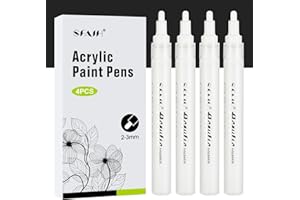 SFAIH White Paint Markers Pens - 4 Pack 2-3MM Medium Tip Acrylic White out Markers for Rock Painting, Wood, Metal, Fabric, Plastic, Canvas, Glass, Ceramic, Diy Crafts, Drawing, Tire, Correction