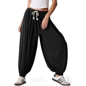 MOOSLOVER Women Pleated Balloon Pants Elastic Waist Baggy Harem Pant Comfy Loose Casual Workout Pants with Pockets