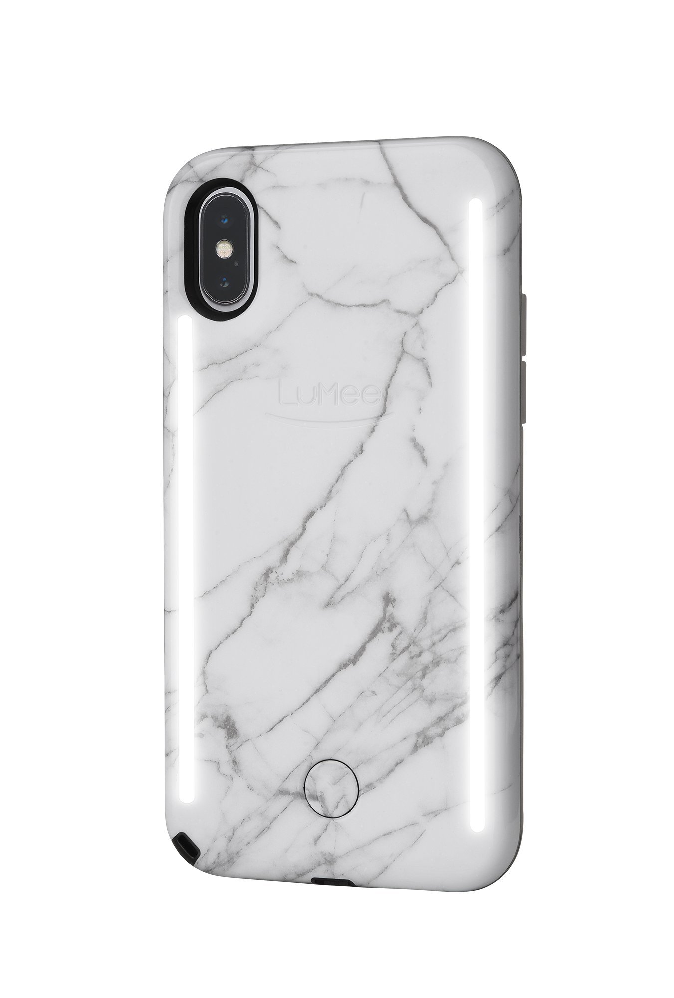 LuMee Duo Phone Case, White Marble | Front & Back