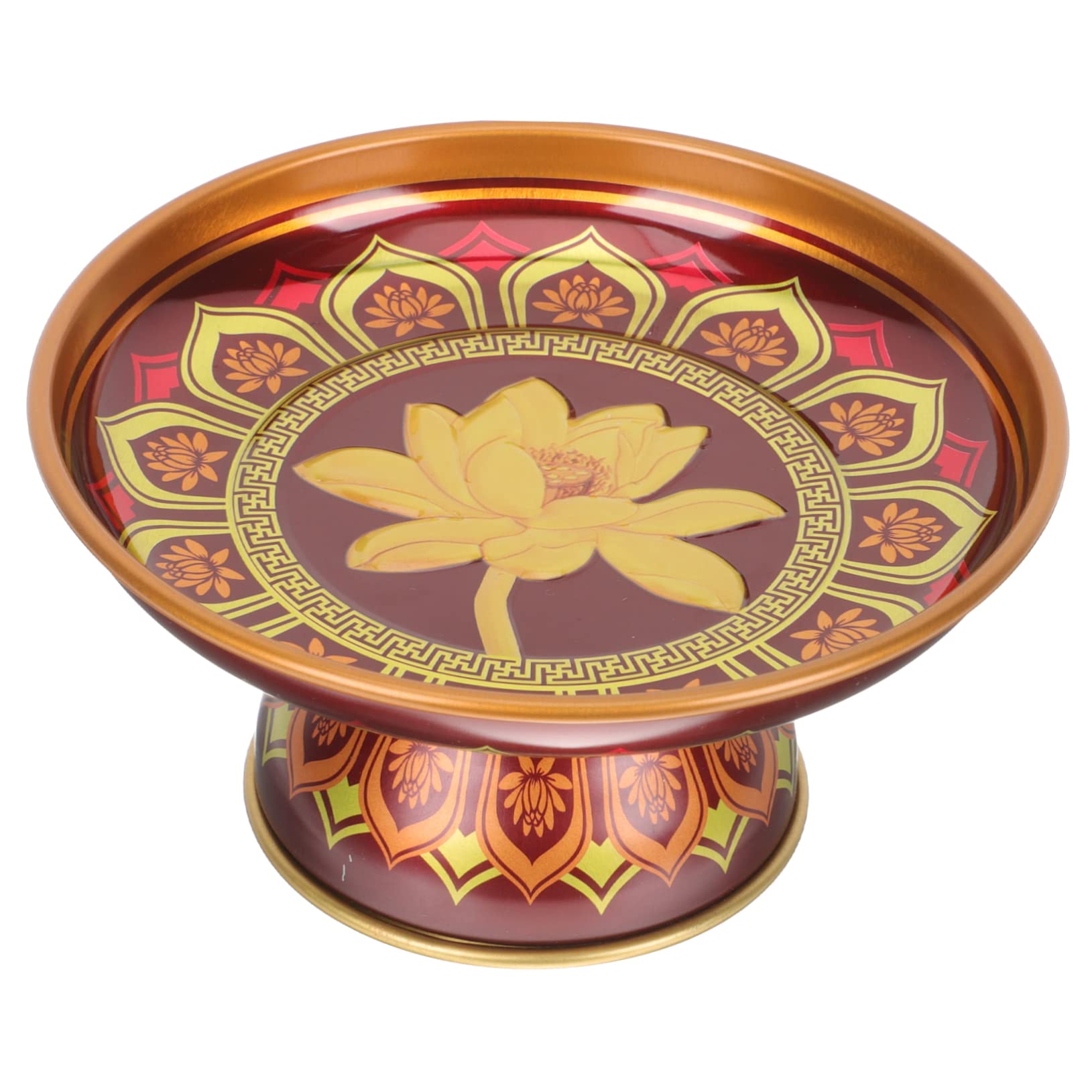 OKUMEYR Buddhist Offering Plate Vintage Tinplate Fruit Tray for Temple Offerings Snack Dessert Plate Decorative Tribute Bowl