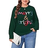 Alsol Lamesa Women's Plus Size Valentines Sweater Merry and Bright Long Sleeve Crewneck Loose Pullover Tops XL-5XL