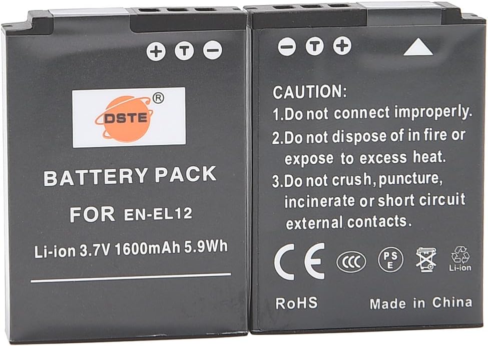 DSTE 2PCS EN-EL12 (1600mAh/3.7V) Battery Charger Set Compatible for Nikon Coolpix S620 S630 S6000 S6100 S6200 S6300 S8000 S9050 S9100 AW100 AW120s - Image 3