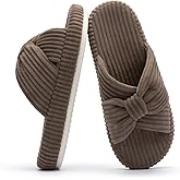 Chantomoo Slippers for Women Memory Foam House Bedroom Corduroy Bow Crossbands Slipper Shoes Comfy Trendy Gift Slippers
