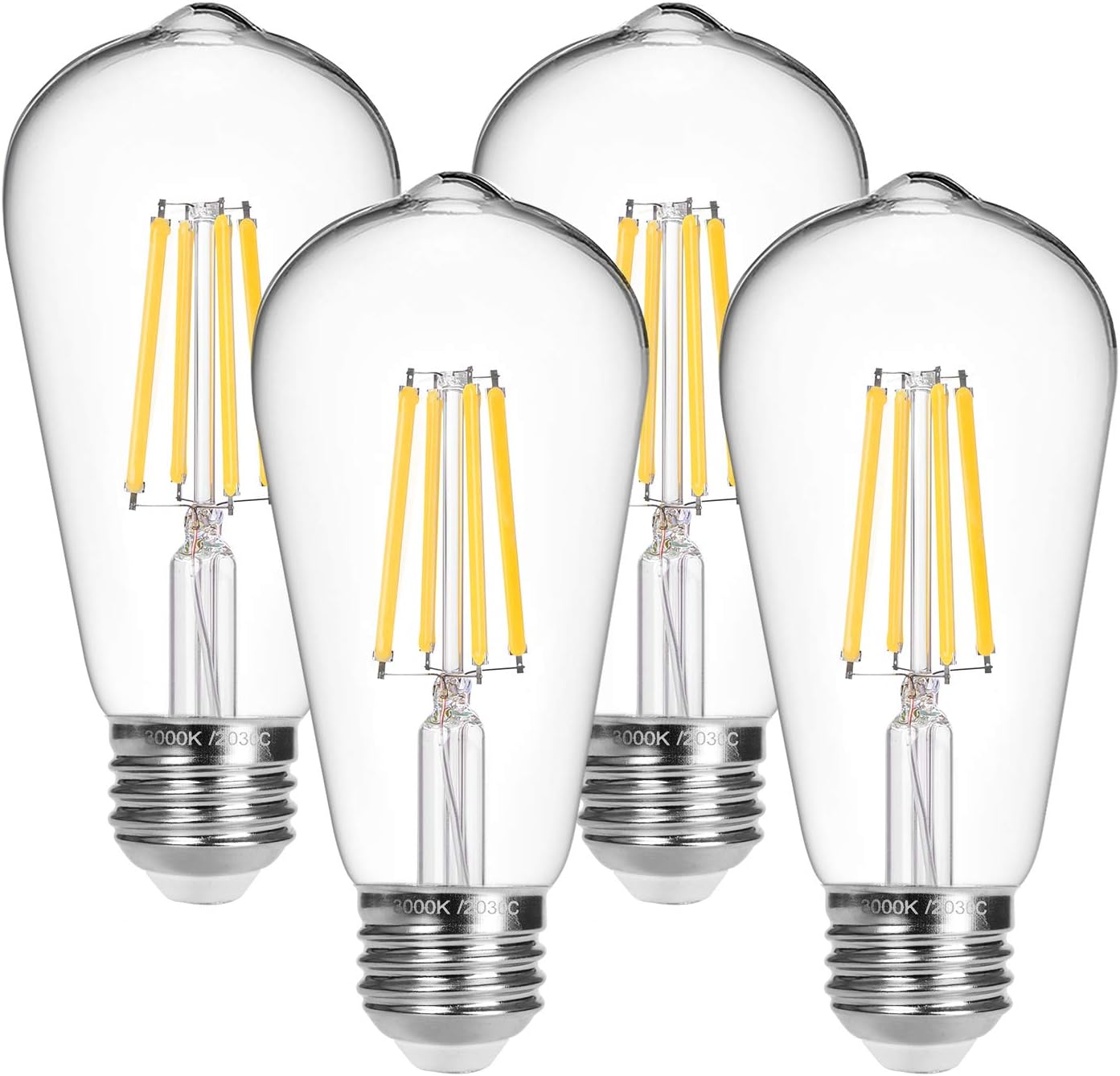 LED Vintage Bulb 9W Dimmable LED Filament Light Bulb 75W-100W Incandescent Equivalent 1200LM FANDBO ST64 Led Edison Bulb 3000K Soft White 90+ CRI E26 Medium Base Clear Glass for Home, Office, 4 Pack