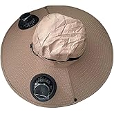 Winb Solar Fan Hat - UPF 50+ Wide Brim Sun Bucket Hat with 2 Built-in Solar Fans | Rechargeable for Men Women Camping Travel Delivery Outdoor Fishing/Beach Khaki